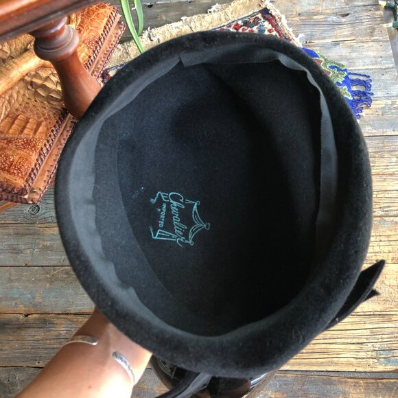 Vintage Black Velour Hat, Pillbox Hats For Fall Winter , Velvet Cloche Hat - Picture 8 of 9